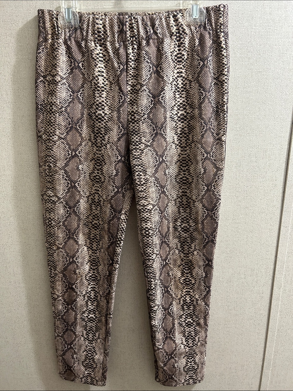 Snake-Print Skinny Pull-On Pants - Brown